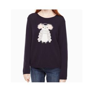 Kate Spade Women Owl Sweater Size L Preppy Polyamide Wool Crew Neck Long Sleeve